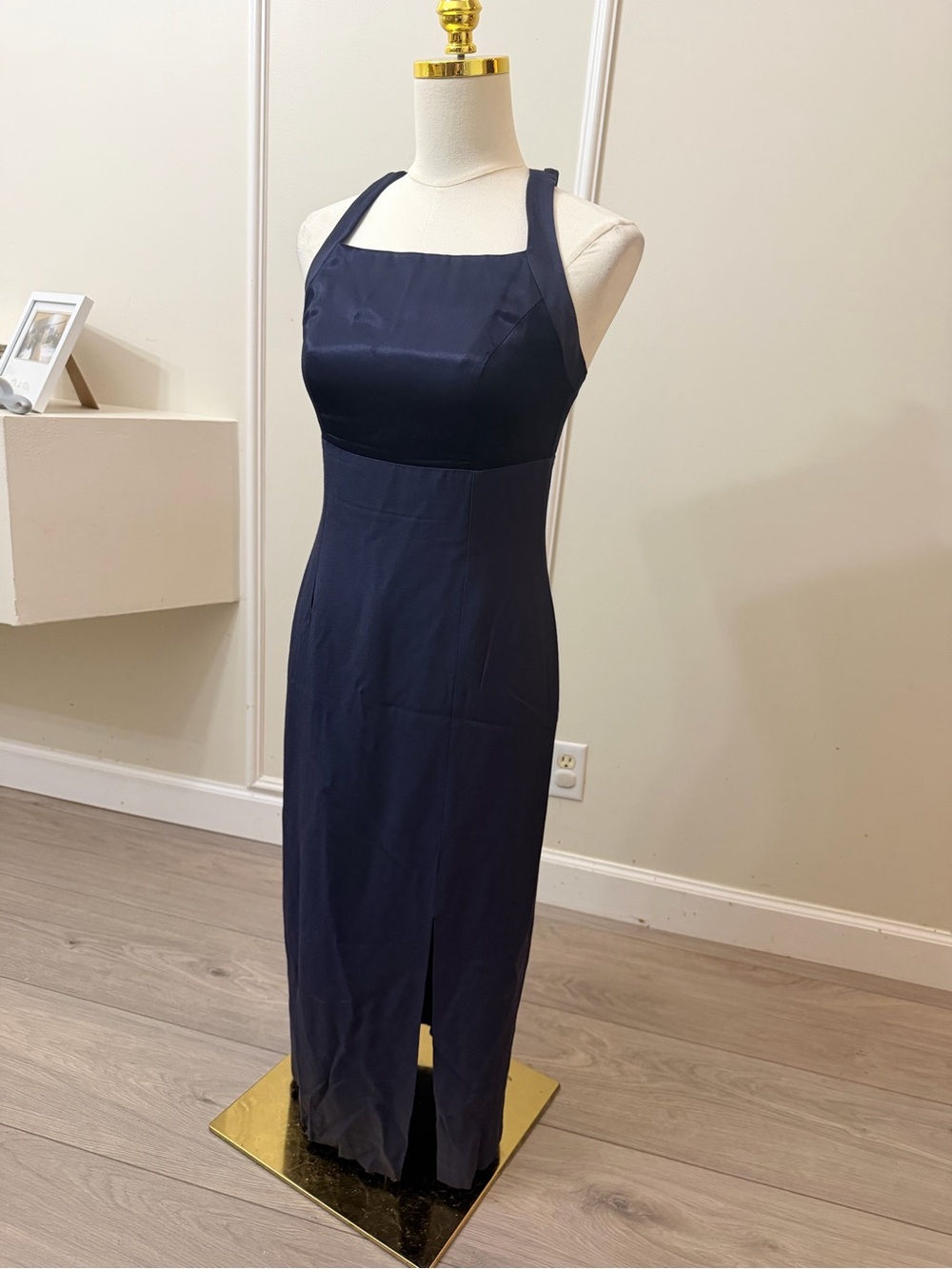 CDC Navy Satin Maxi Dress with Strappy Crossback - Picture 6 of 7